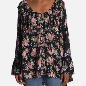 Free People Loretta Floral-Print Tunic Blouse Women's XS Boho Cottagecore Flowy